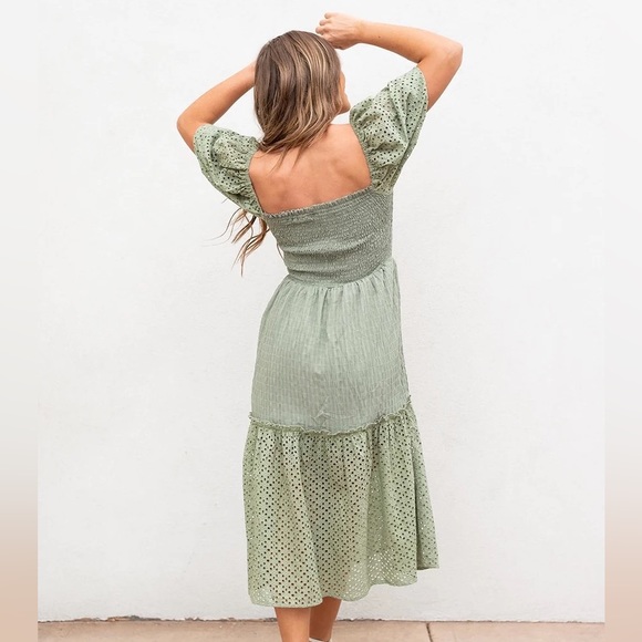 NWT Cottagecore Inspired Vera Eyelet Smocked Dress - Sage - Picture 8 of 9
